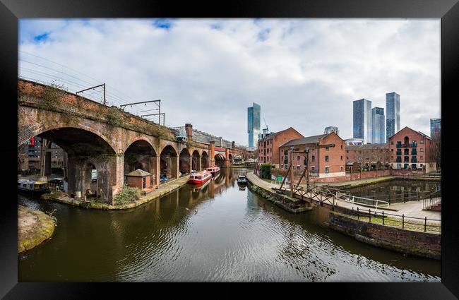 Bridgewater Canal and Manchester skyline panorama Framed Print by Jason Wells