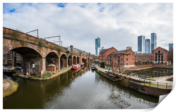 Bridgewater Canal and Manchester skyline panorama Print by Jason Wells