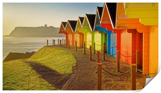 Scarborough Beach Huts and Castle Panorama Print by Darren Galpin