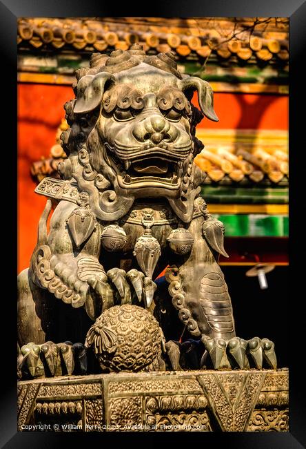 Dragon Bronze Statue Yonghe Gong Buddhist Temple Beijing China Framed Print by William Perry