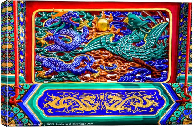 Dragon Phoenix Details Gate Yonghegong Beijing China Canvas Print by William Perry