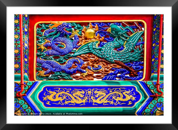 Dragon Phoenix Details Gate Yonghegong Beijing China Framed Mounted Print by William Perry