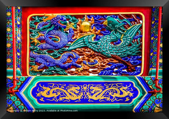 Dragon Phoenix Details Gate Yonghegong Beijing China Framed Print by William Perry