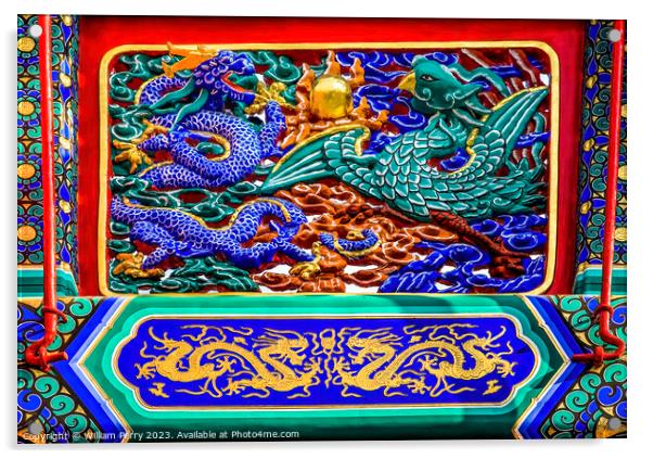 Dragon Phoenix Details Gate Yonghegong Beijing China Acrylic by William Perry