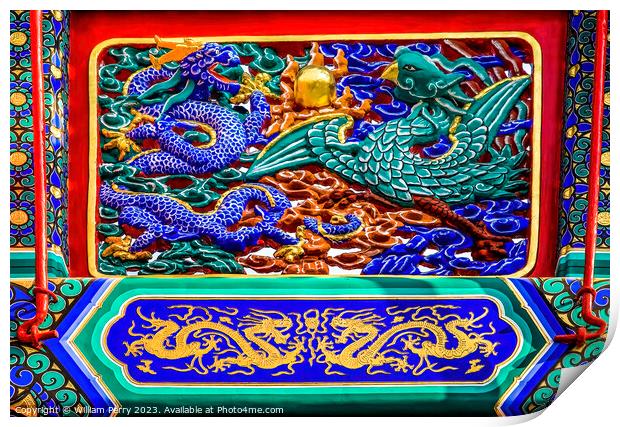 Dragon Phoenix Details Gate Yonghegong Beijing China Print by William Perry
