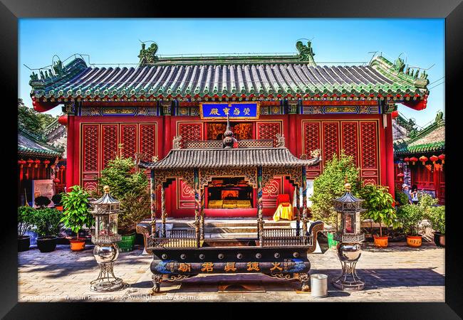Dianmen Shichahai Fire Temple Incense Burner Beijing China Framed Print by William Perry