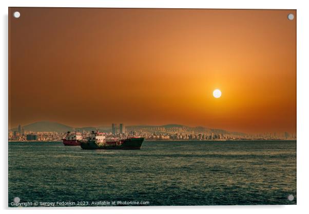 Ships in the Marmara sea Acrylic by Sergey Fedoskin