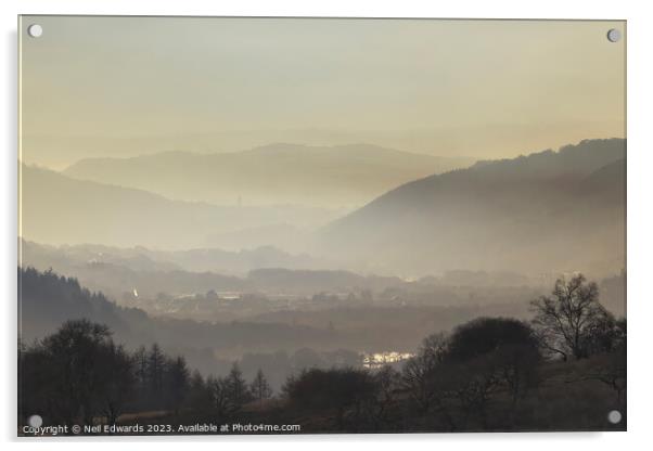 Mist over the South Wales Valleys Acrylic by Neil Edwards