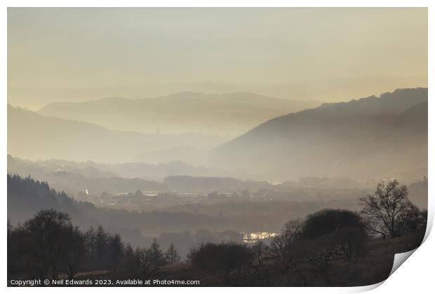 Mist over the South Wales Valleys Print by Neil Edwards
