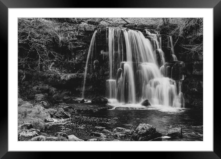 Majestic Monochrome Waterfall Framed Mounted Print by Tim Hill