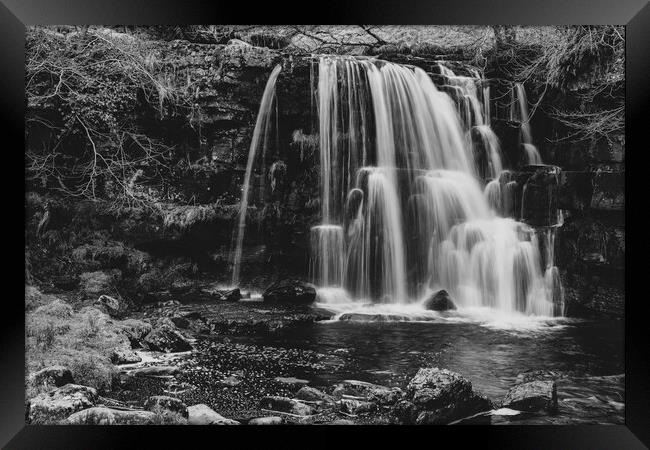 Majestic Monochrome Waterfall Framed Print by Tim Hill
