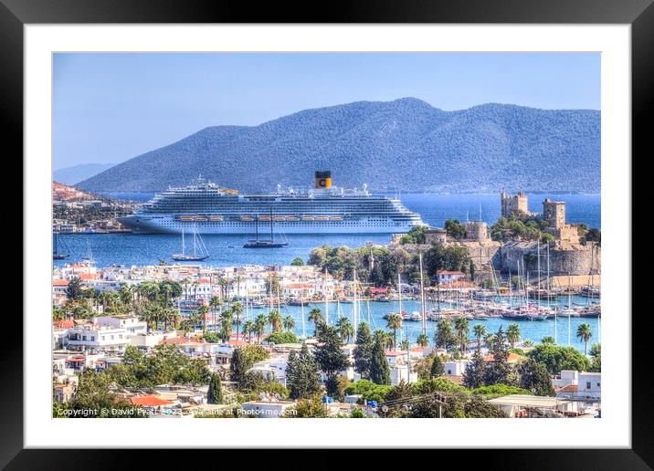Cruise Ship And Bodrum Castle Framed Mounted Print by David Pyatt