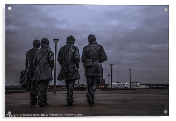 Beatles Statue looking towards Birkenhead Acrylic by Richard Perks