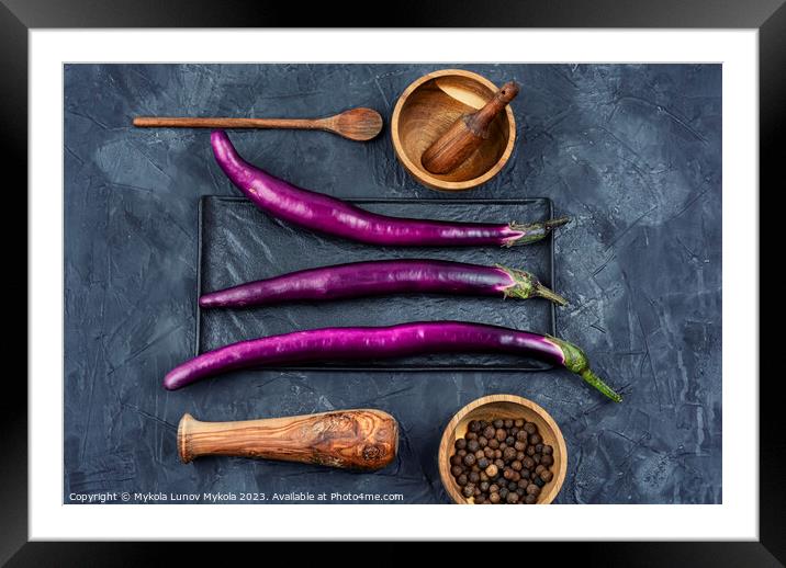 Fresh purple Asian eggplants Framed Mounted Print by Mykola Lunov Mykola