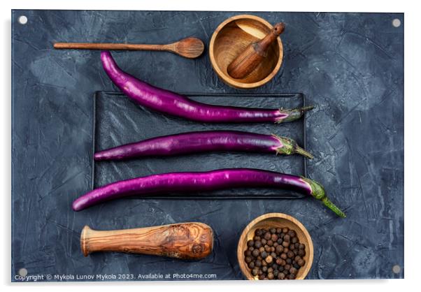 Fresh purple Asian eggplants Acrylic by Mykola Lunov Mykola