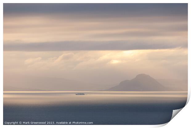 A Serene Sunset at Holy Island Print by Mark Greenwood