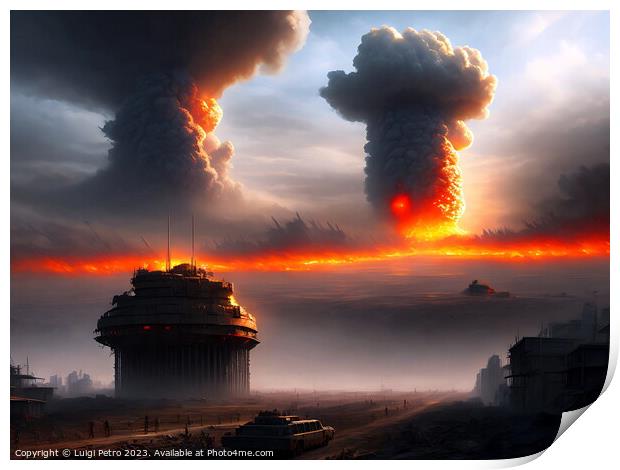 Nuclear war and end of civilization concept. Print by Luigi Petro
