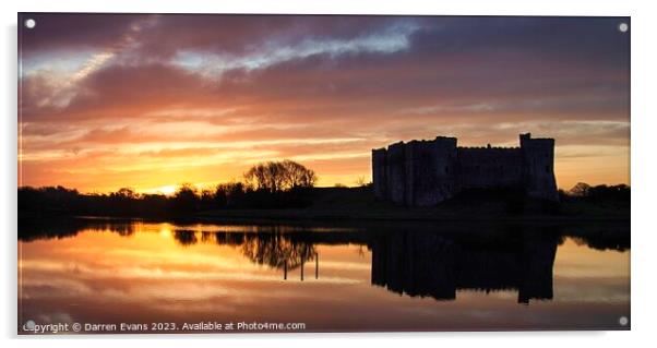Carew castle sunrise Acrylic by Darren Evans