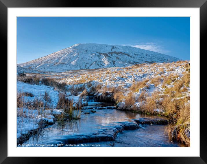 Winter scene of Pendle Hill Framed Mounted Print by George Hopkins