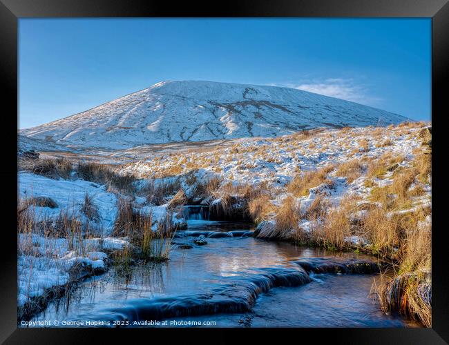Winter scene of Pendle Hill Framed Print by George Hopkins