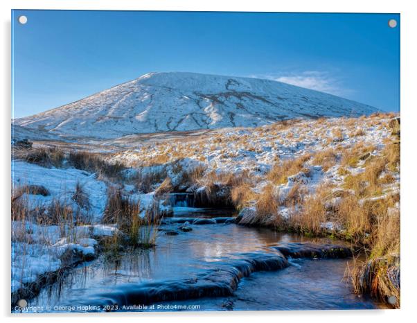 Winter scene of Pendle Hill Acrylic by George Hopkins