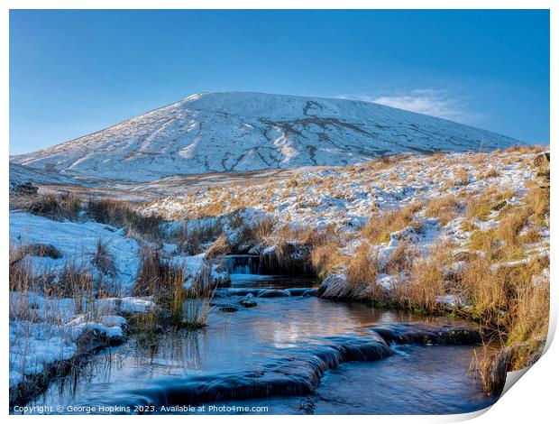 Winter scene of Pendle Hill Print by George Hopkins