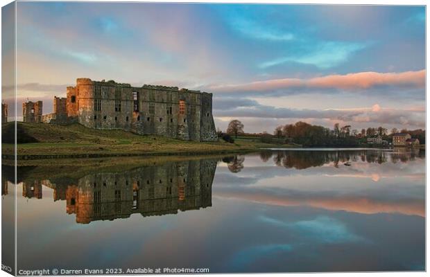 Carew castle reflections Canvas Print by Darren Evans