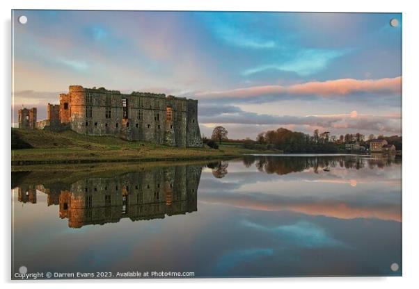 Carew castle reflections Acrylic by Darren Evans