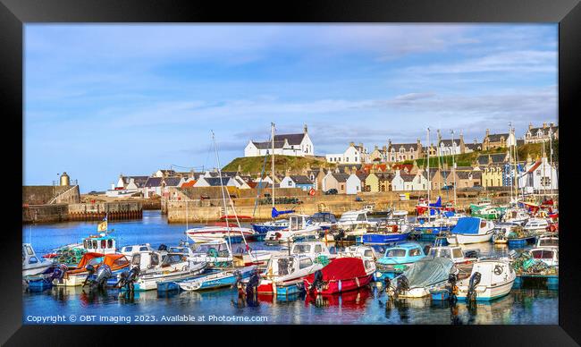 Findochty Village Harbour Morayshire Scotland The Church The Boat The House Framed Print by OBT imaging