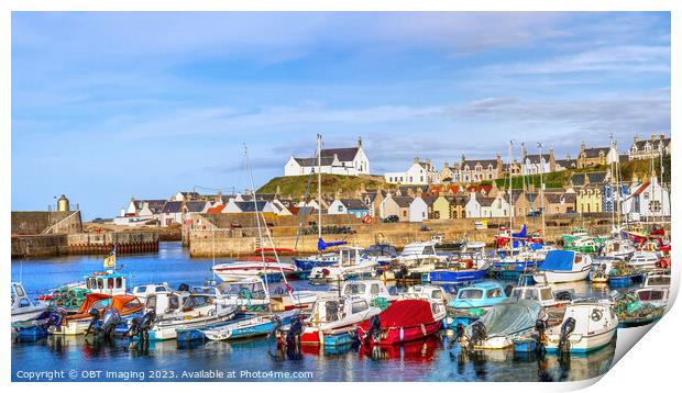 Findochty Village Harbour Morayshire Scotland The Church The Boat The House Print by OBT imaging