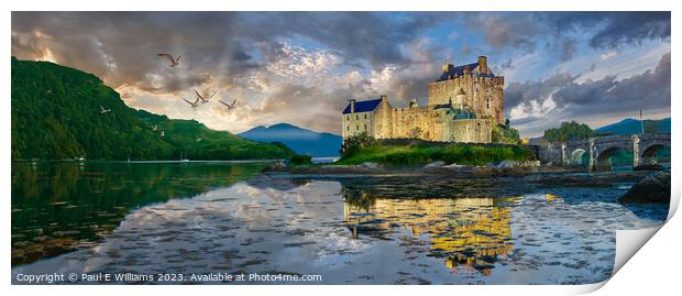 Enigmatic Eilean Donan Castle at Sunset Print by Paul E Williams