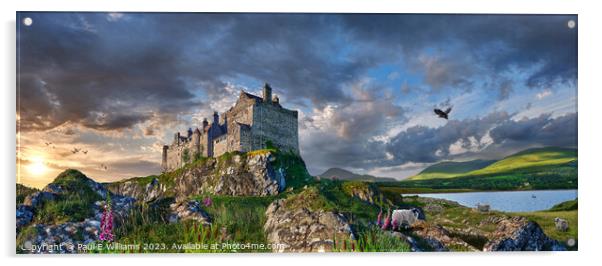 The picturesque Duart Castle & a dramatic sunset - Isle of Mull Acrylic by Paul E Williams
