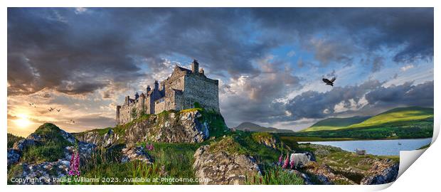 The picturesque Duart Castle & a dramatic sunset - Isle of Mull Print by Paul E Williams