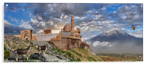 The Romantic Ottoman Ishak Pasha Palace ruins and Mount Ararat Acrylic by Paul E Williams