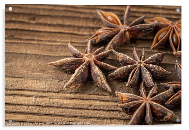 Dried star anise spice on vintage wooden board Acrylic by Lubos Chlubny