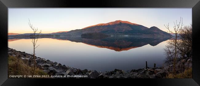 Skiddaw and Bassenthwaite Lake at sunset Framed Print by Ian Zirins