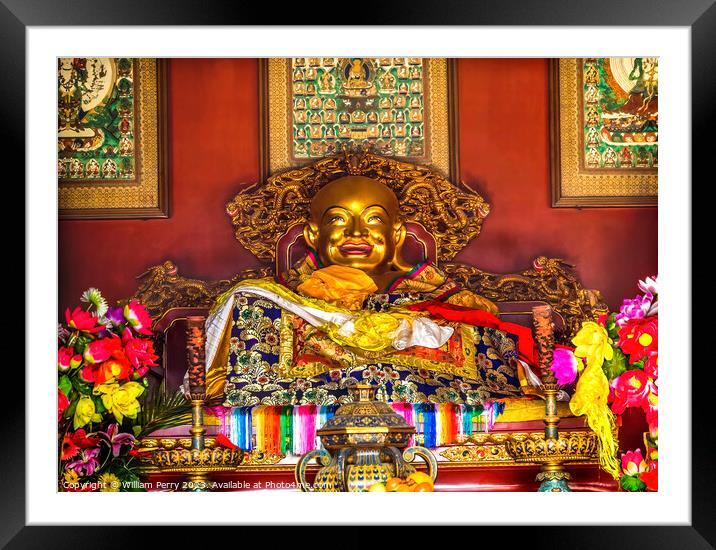 Laughing Buddha Statue Yonghe Gong Buddhist Temple Beijing China Framed Mounted Print by William Perry
