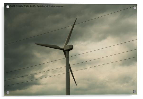 Wind turbine against clouds Acrylic by Sally Wallis