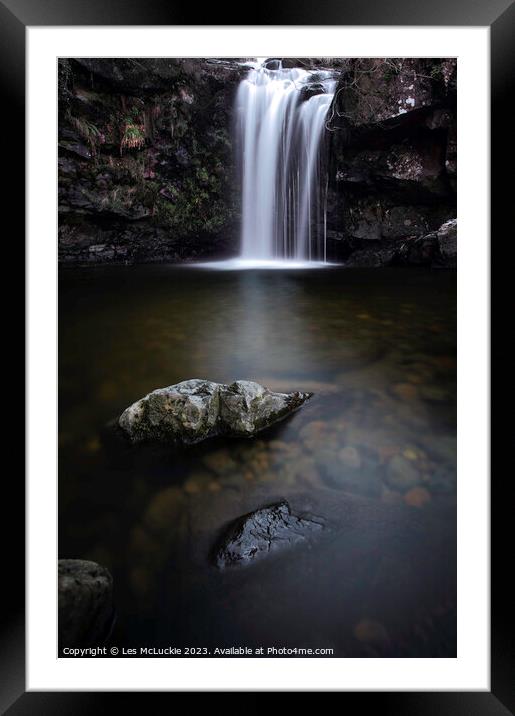 Majestic Waterfall in Campsie Fells Framed Mounted Print by Les McLuckie