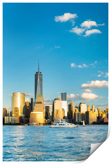 Lower Manhattan skyline over the Hudson, New York  Print by Justin Foulkes