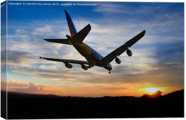 Emirates Airbus A380 Canvas Print by Derrick Fox Lomax