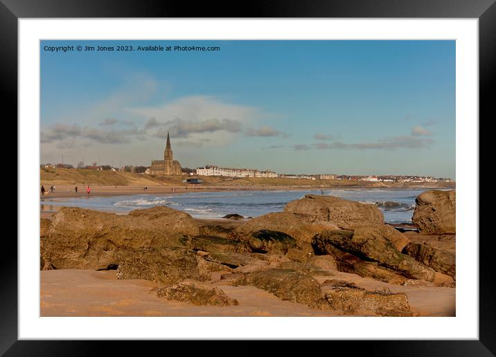 Sunny February morning on Tynemouth Longsands. Framed Mounted Print by Jim Jones