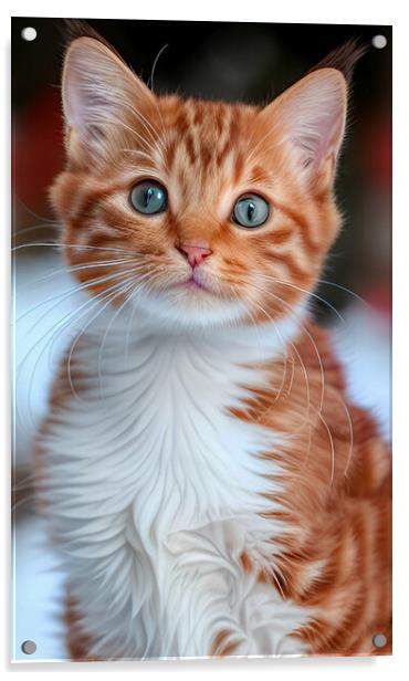 Striped Ginger Kitten Acrylic by Roger Mechan