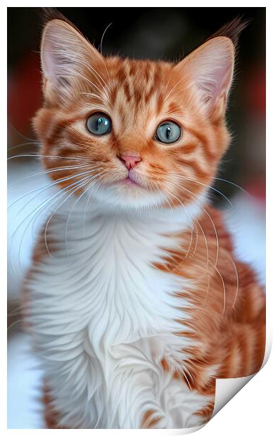 Striped Ginger Kitten Print by Roger Mechan