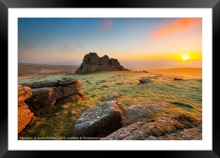 Haytor Rocks at sunrise, Dartmoor Framed Mounted Print by Justin Foulkes
