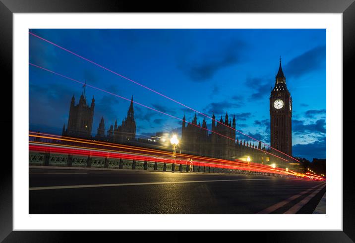 Westminster Bridge traffic trails Framed Mounted Print by Jason Wells