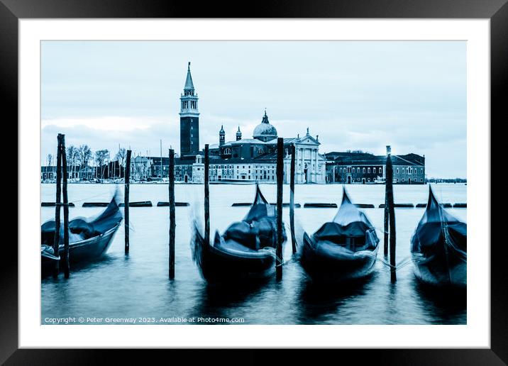 Moored Gondolas Off St Marks Square, Venice Before Dawn Framed Mounted Print by Peter Greenway