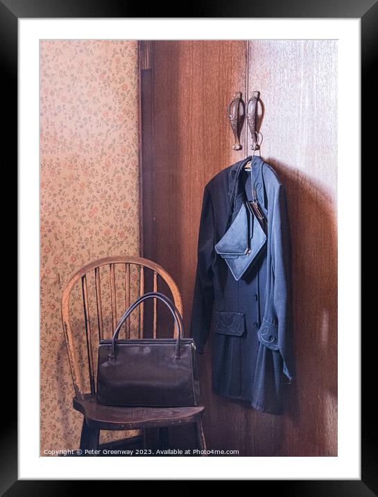 Vintage 1950s' Clothes Hung Up On A Hanger On A Wardrobe Framed Mounted Print by Peter Greenway