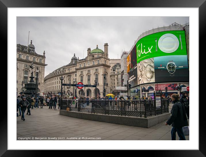 Piccadilly Circus Underground Station  Framed Mounted Print by Benjamin Brewty