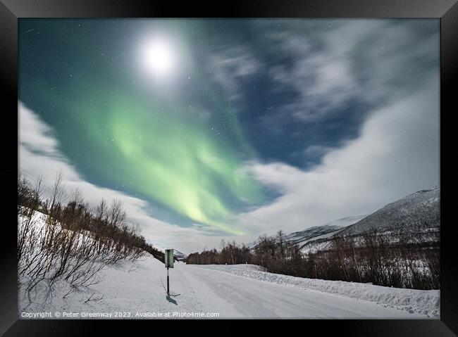 Aurora Borealis ( The Northern Lights ) In Winter Around Utsjoki Framed Print by Peter Greenway